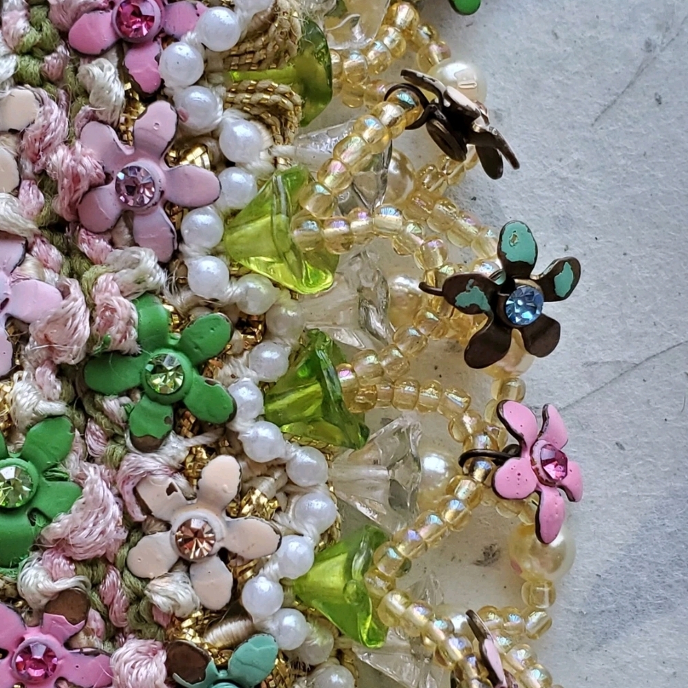 Vintage Estate Michal Negrin Floral Fabric Bracelet Victorian - Picture 8 of 16
